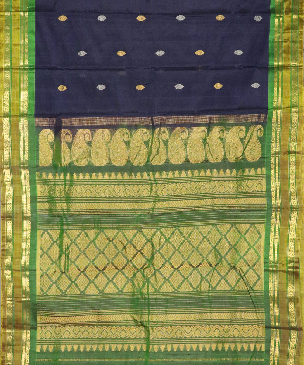 Denim blue Handloom Gadwal SICO saree