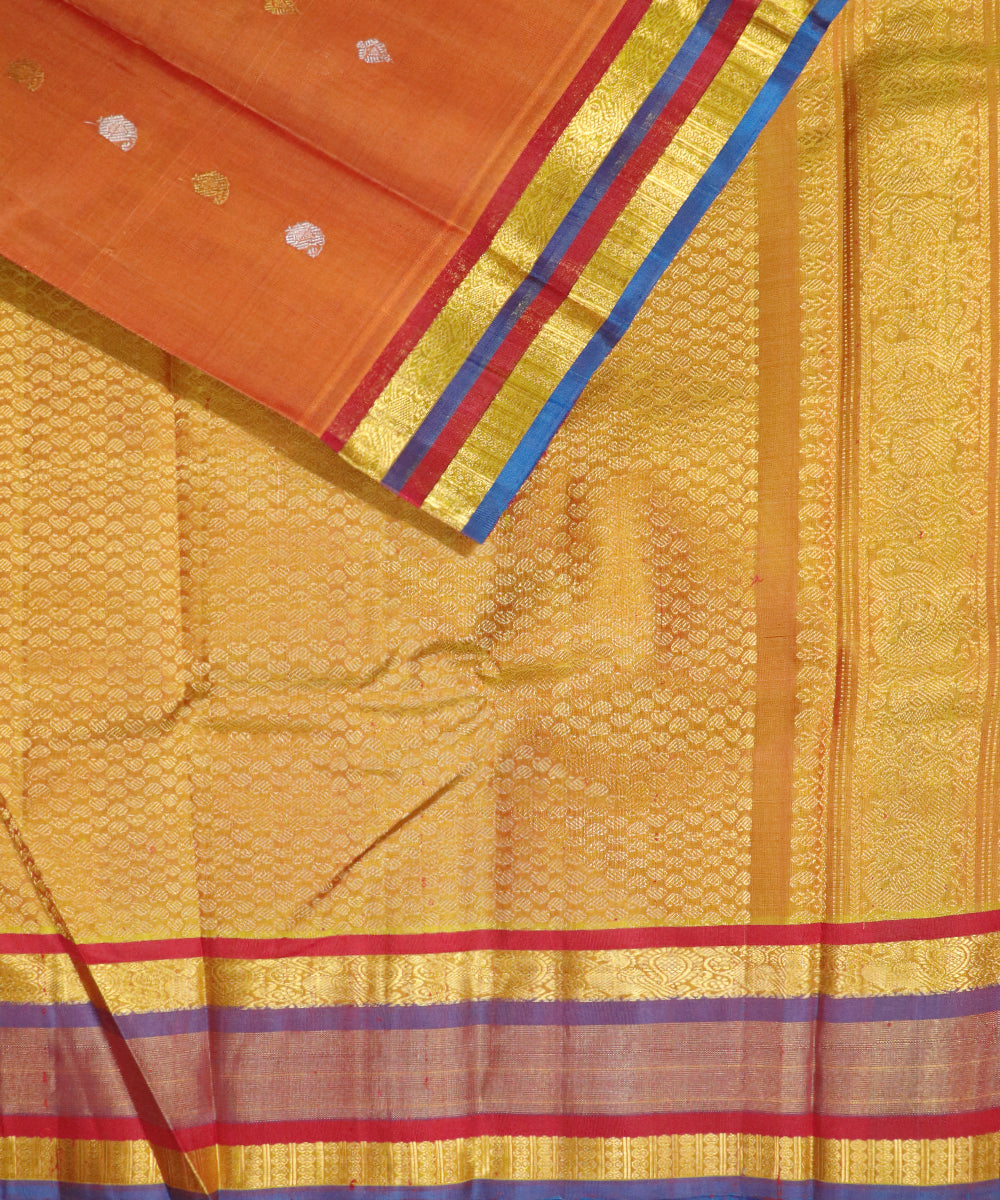 Pumpkin orange Handloom Gadwal SICO saree