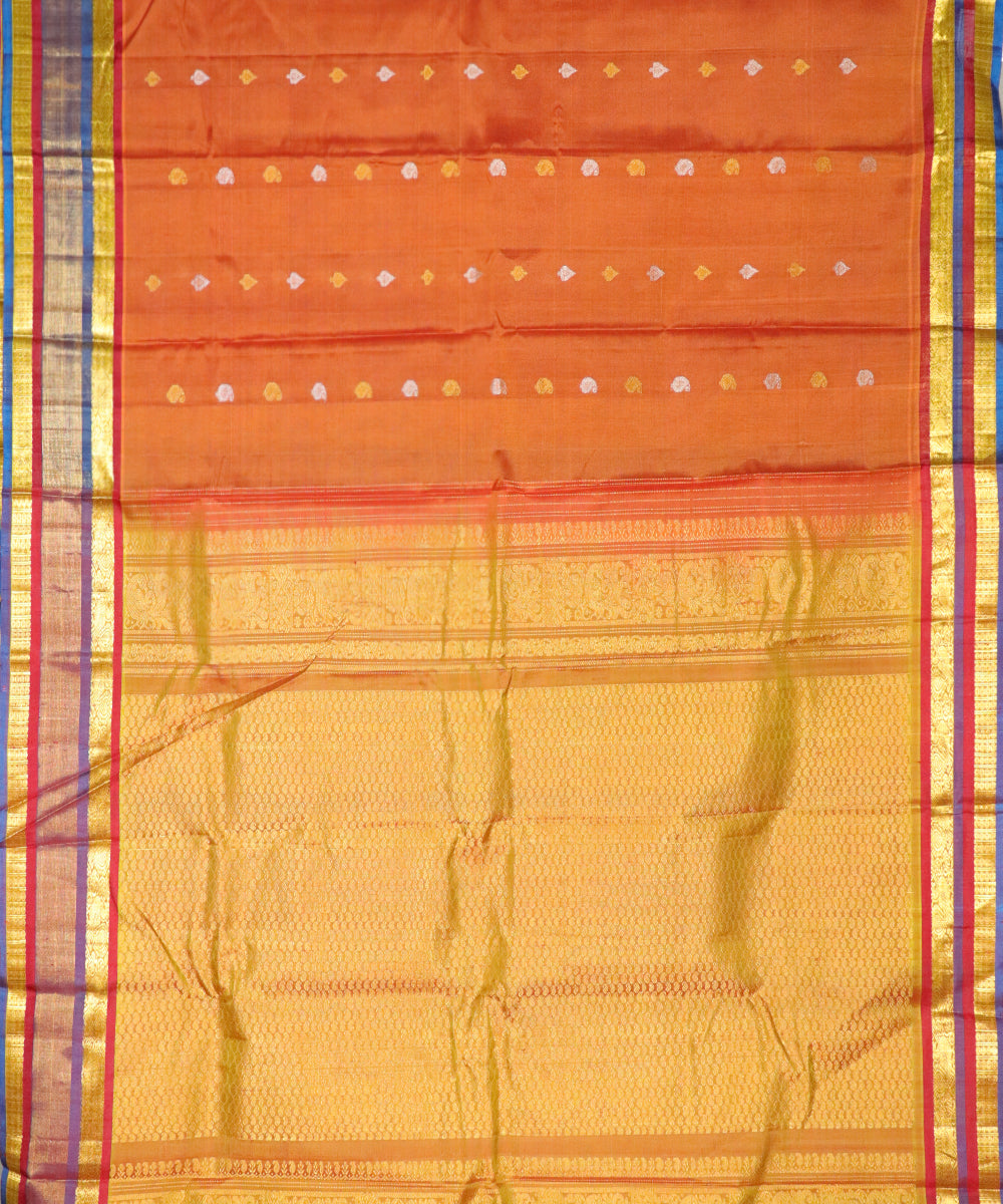 Pumpkin orange Handloom Gadwal SICO saree