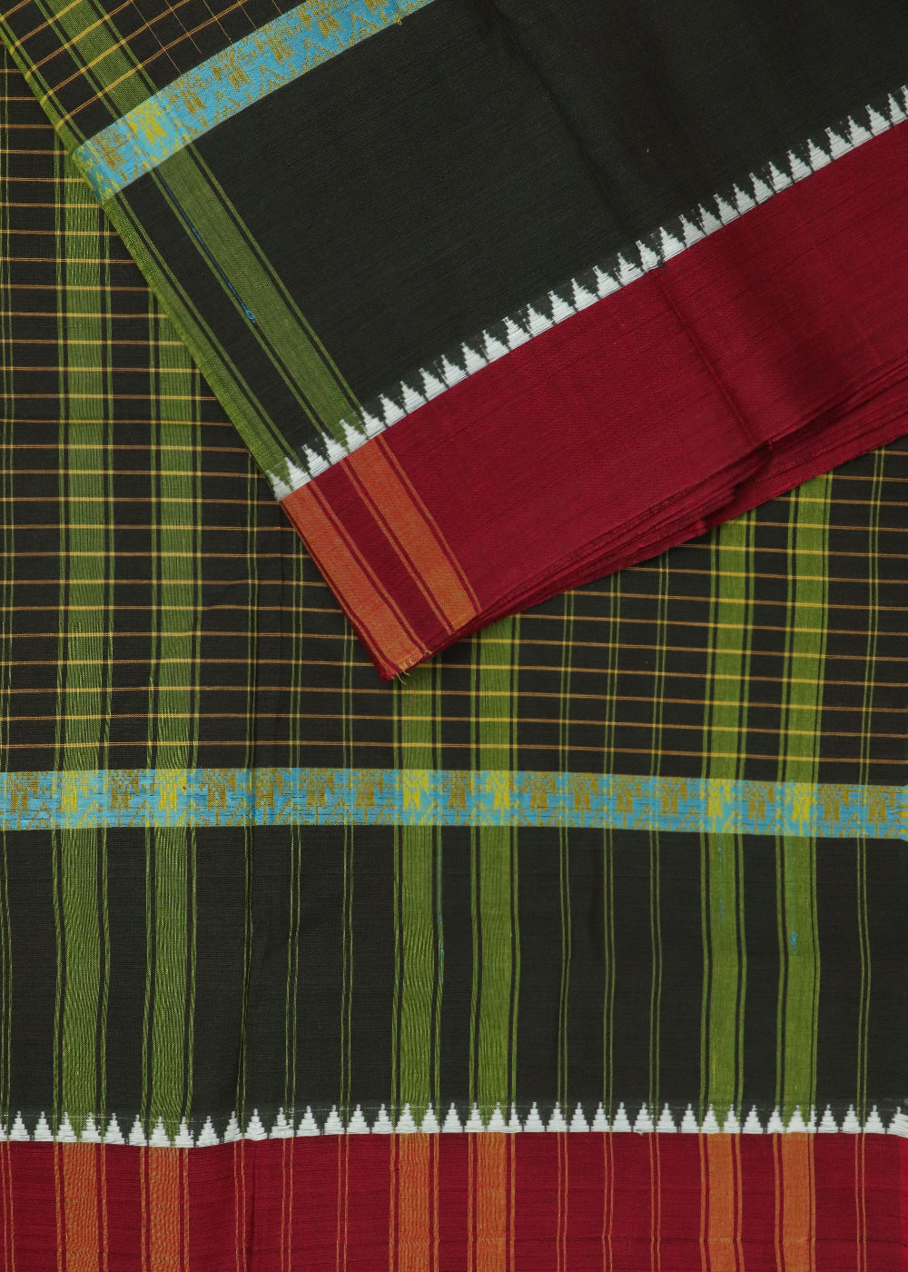 Dark green color narayanpet 9 yards cotton saree