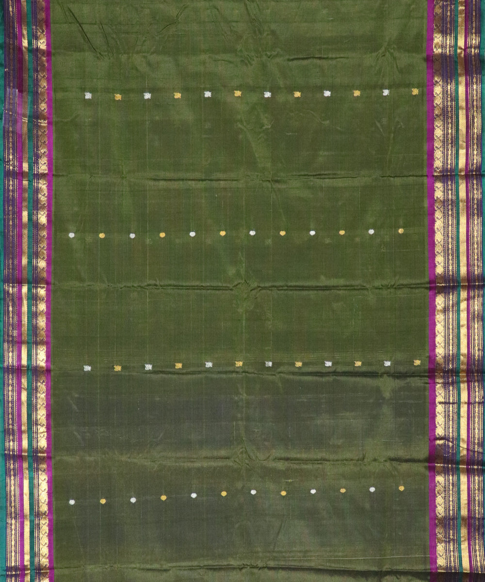 Army green Handloom Gadwal SICO saree