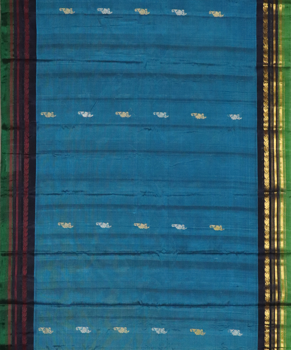 Prussian blue Handloom Gadwal SICO saree