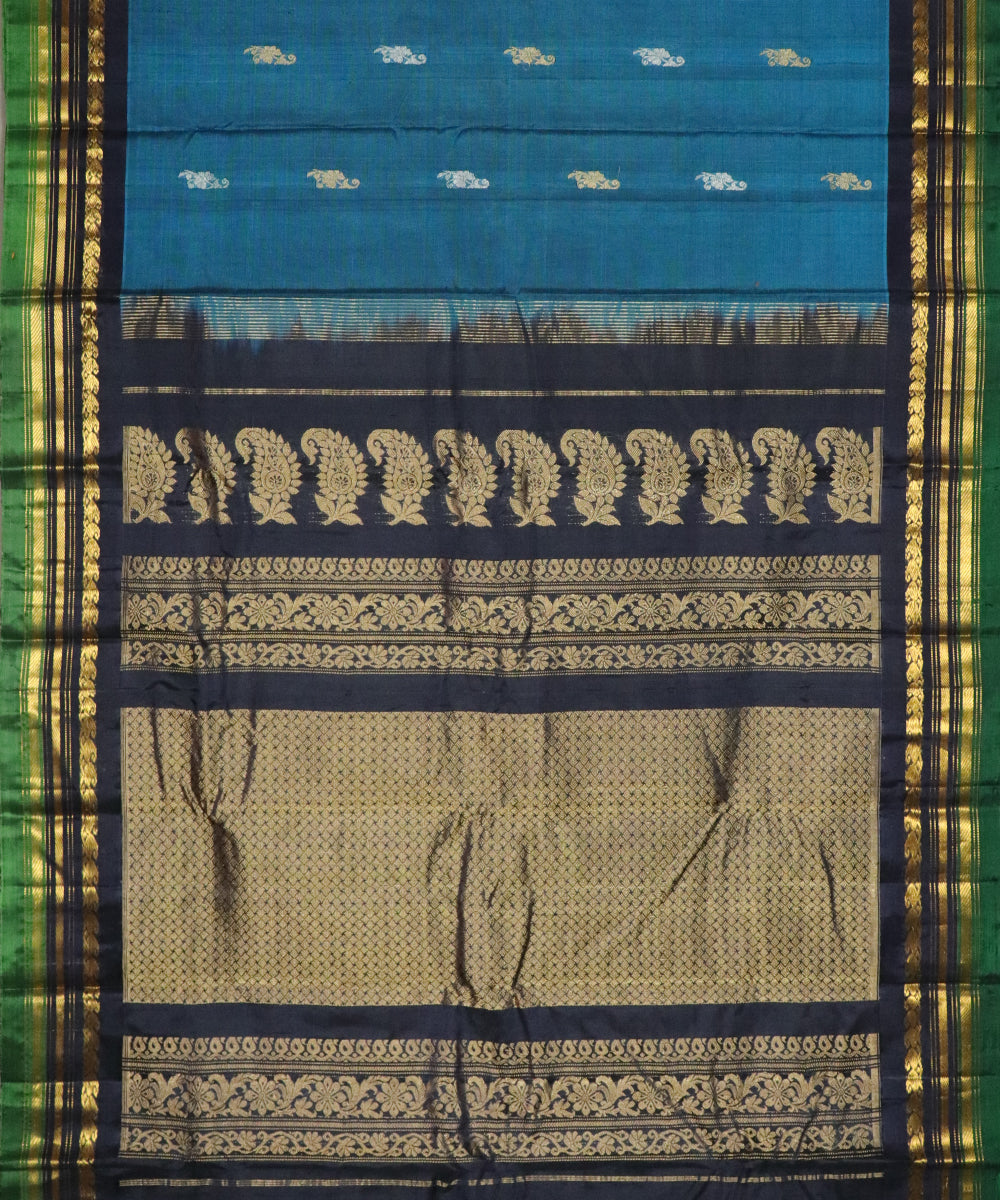 Prussian blue Handloom Gadwal SICO saree