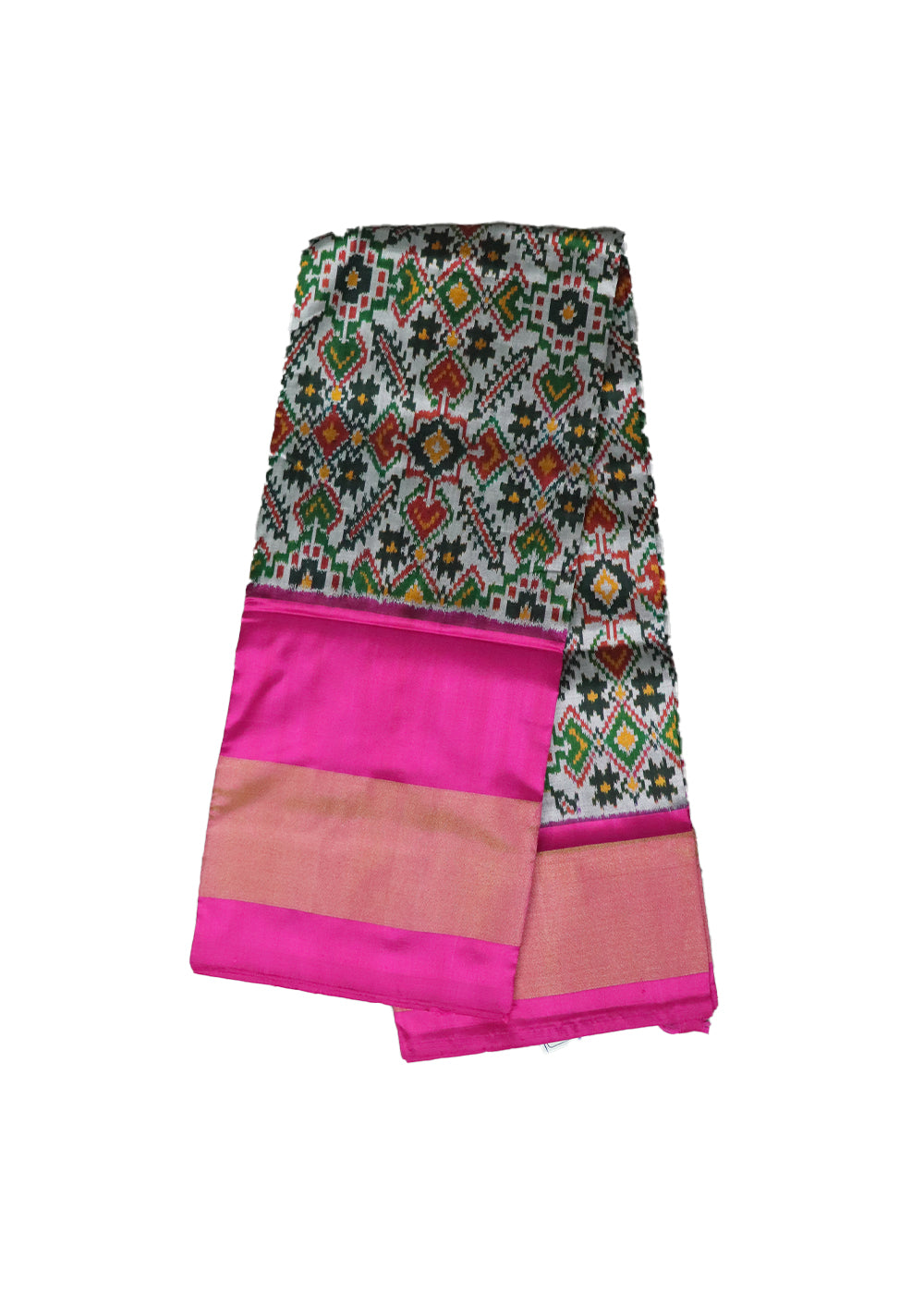 Steel gray and ruby pink color handloom silk ikath pavada