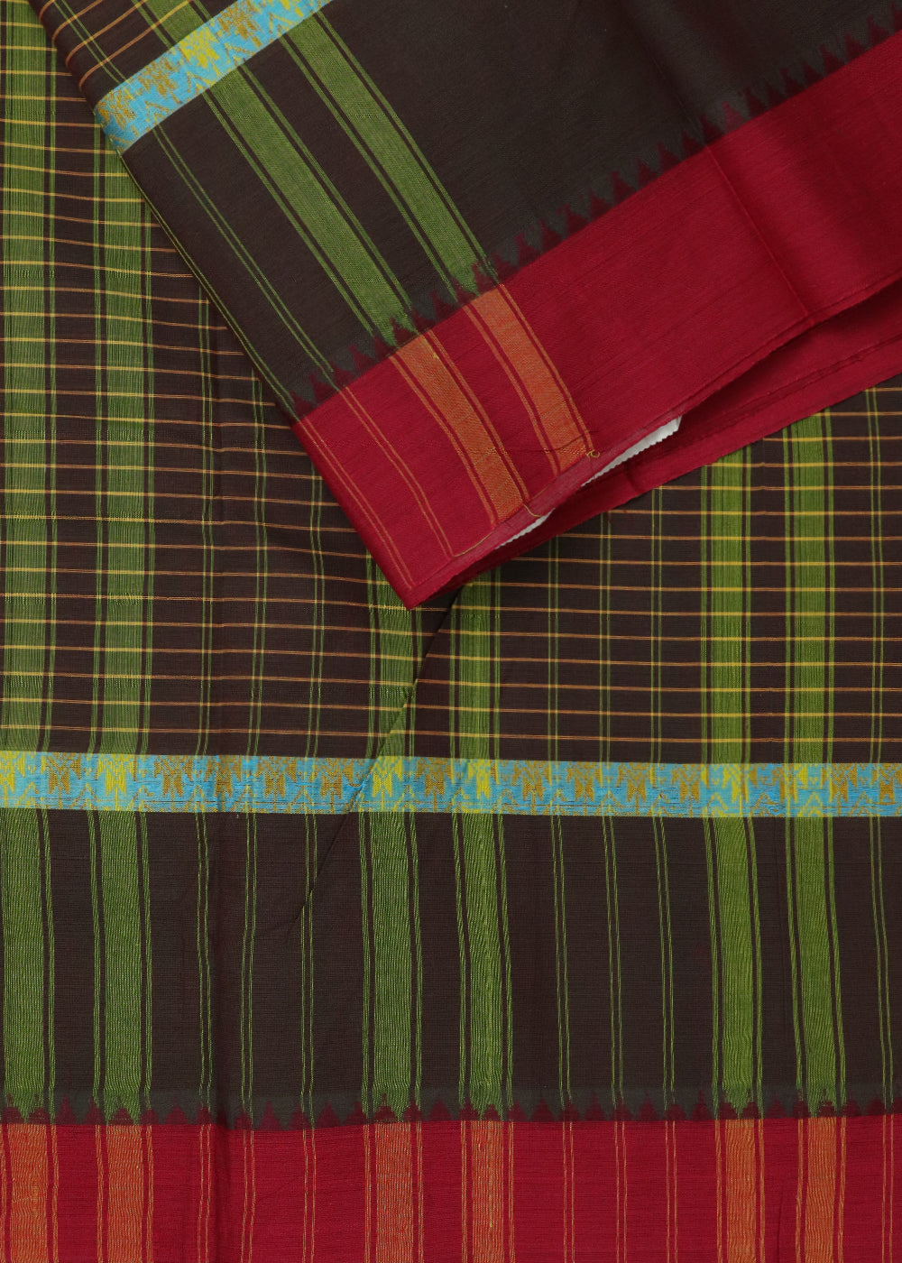 Dark green color narayanpet 9 yards cotton saree