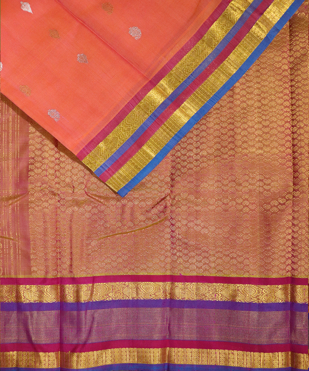 Pumpkin orange Handloom Gadwal SICO saree