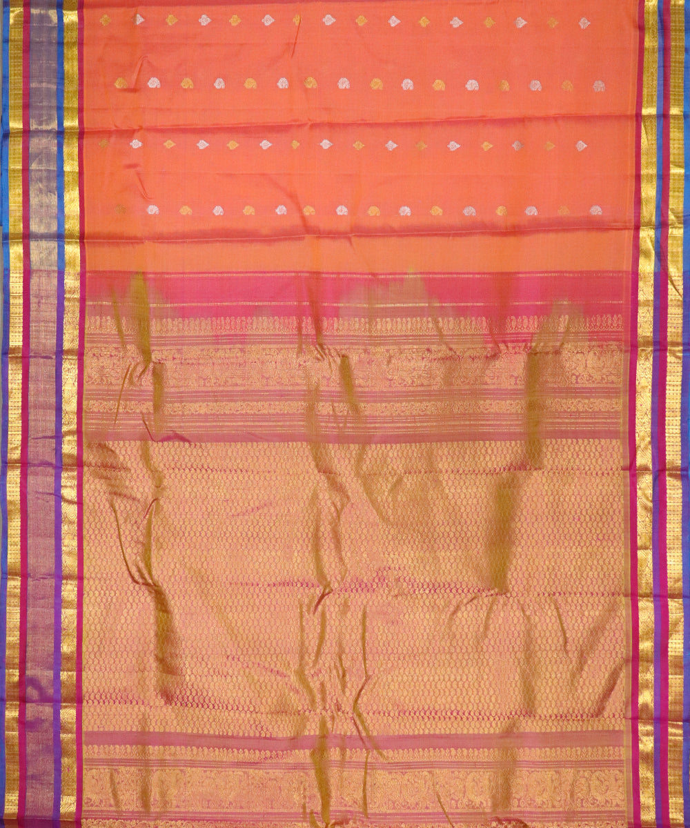 Pumpkin orange Handloom Gadwal SICO saree