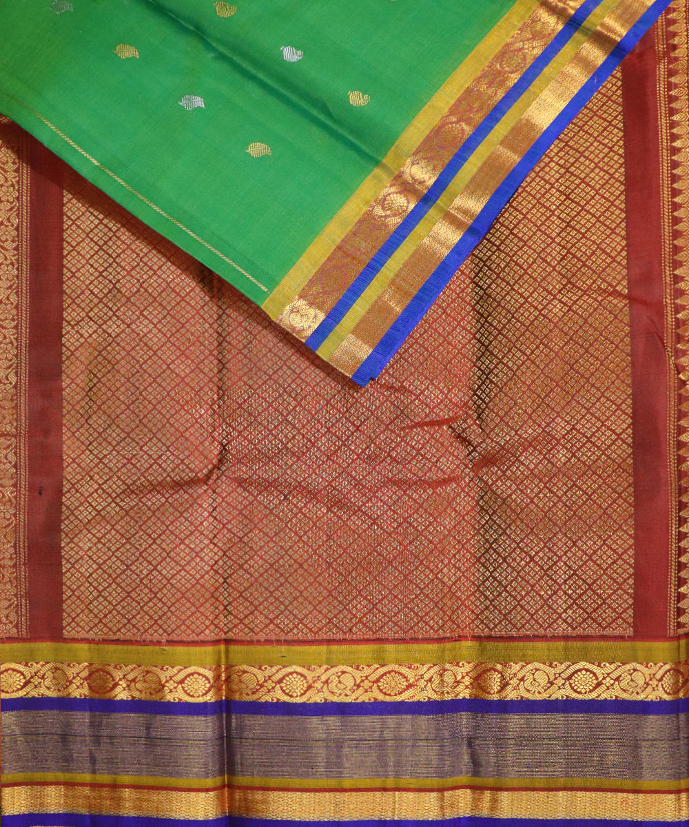 Jade green Handloom Gadwal SICO saree