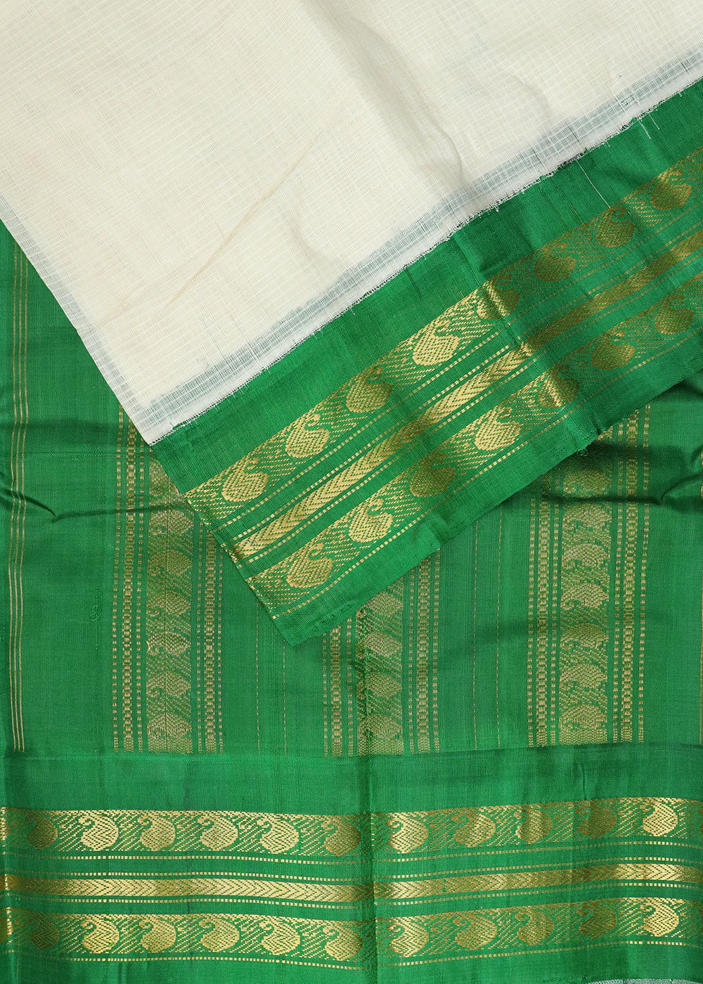 Half white color Gadwal cotton saree