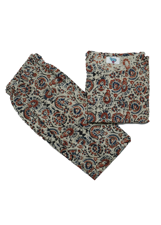 Beige-Multicolor Kalamkari night dress