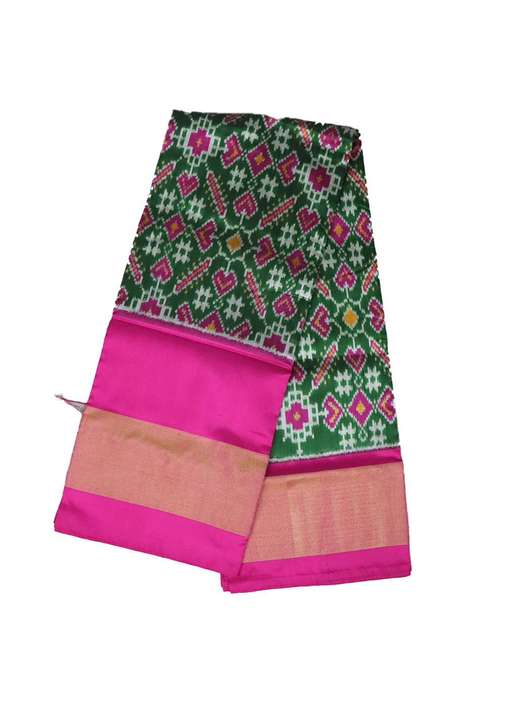 Sacramrnto green and ruby pink color handloom silk ikath pavada