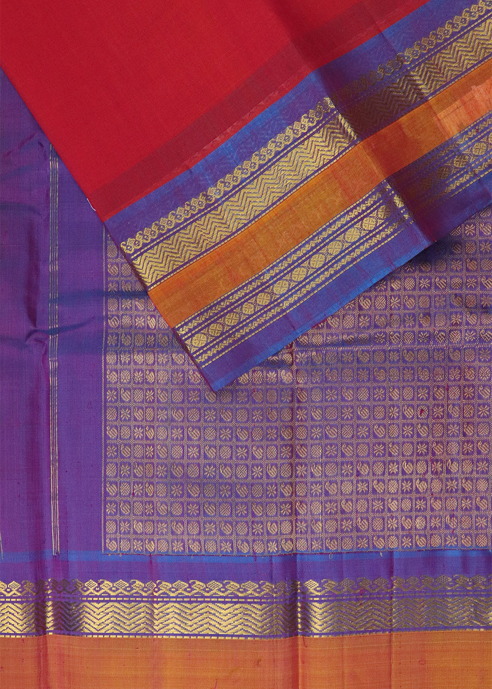 Carmine red color Handloom Gadwal sico saree