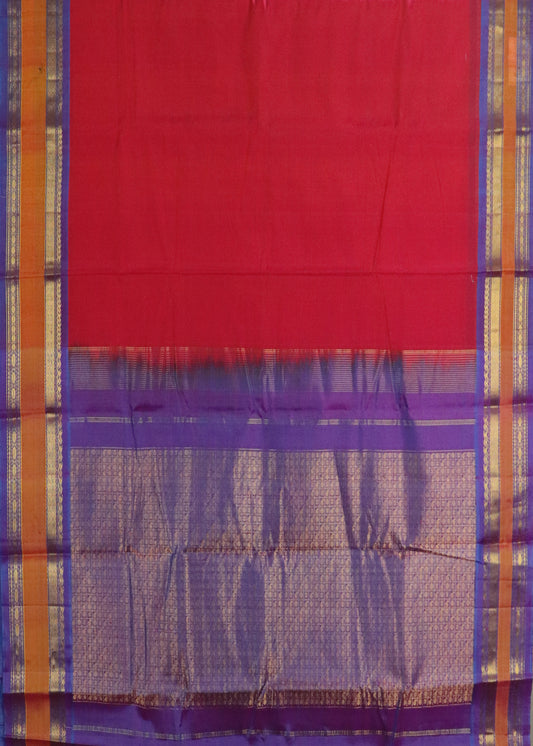 Carmine red color Handloom Gadwal sico saree