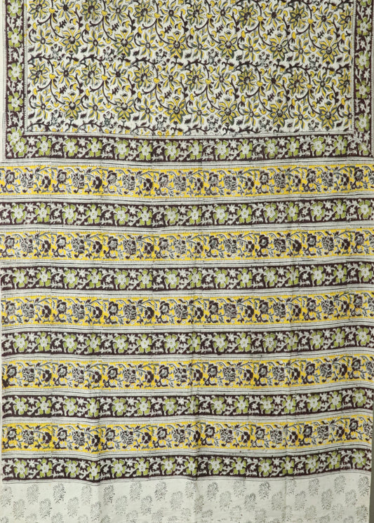 Beige Kalamkari printed cotton saree