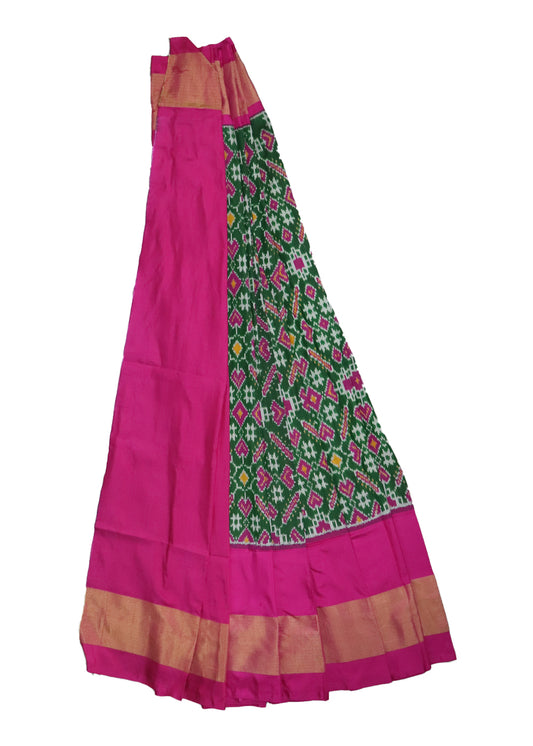 Sacramrnto green and ruby pink color handloom silk ikath pavada