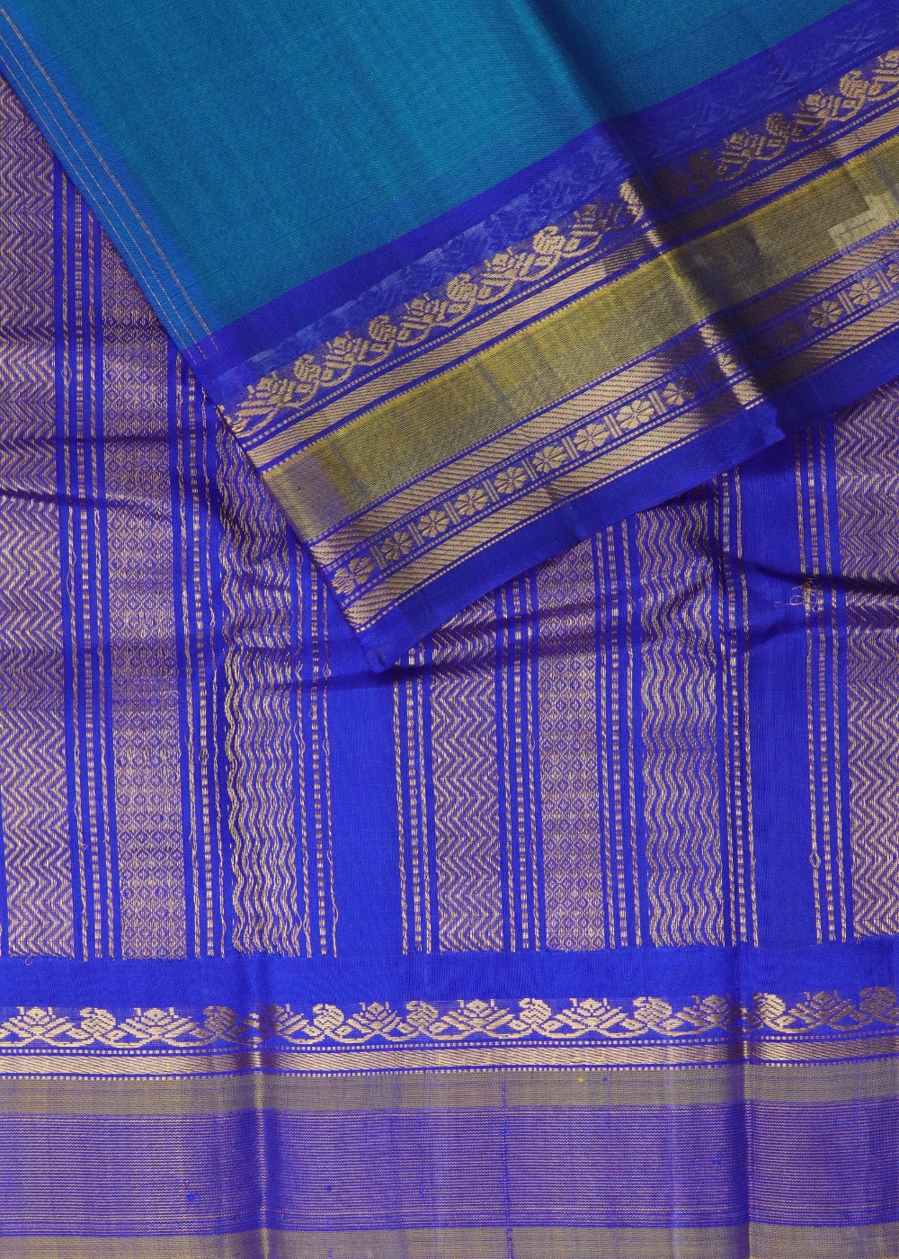 Sapphire blue color Handloom Gadwal sico saree