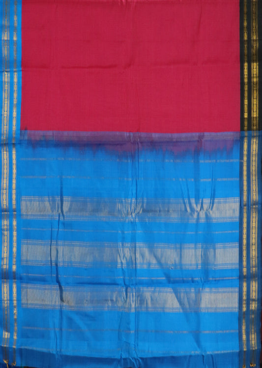 Raspberry red color Gadwal cotton saree