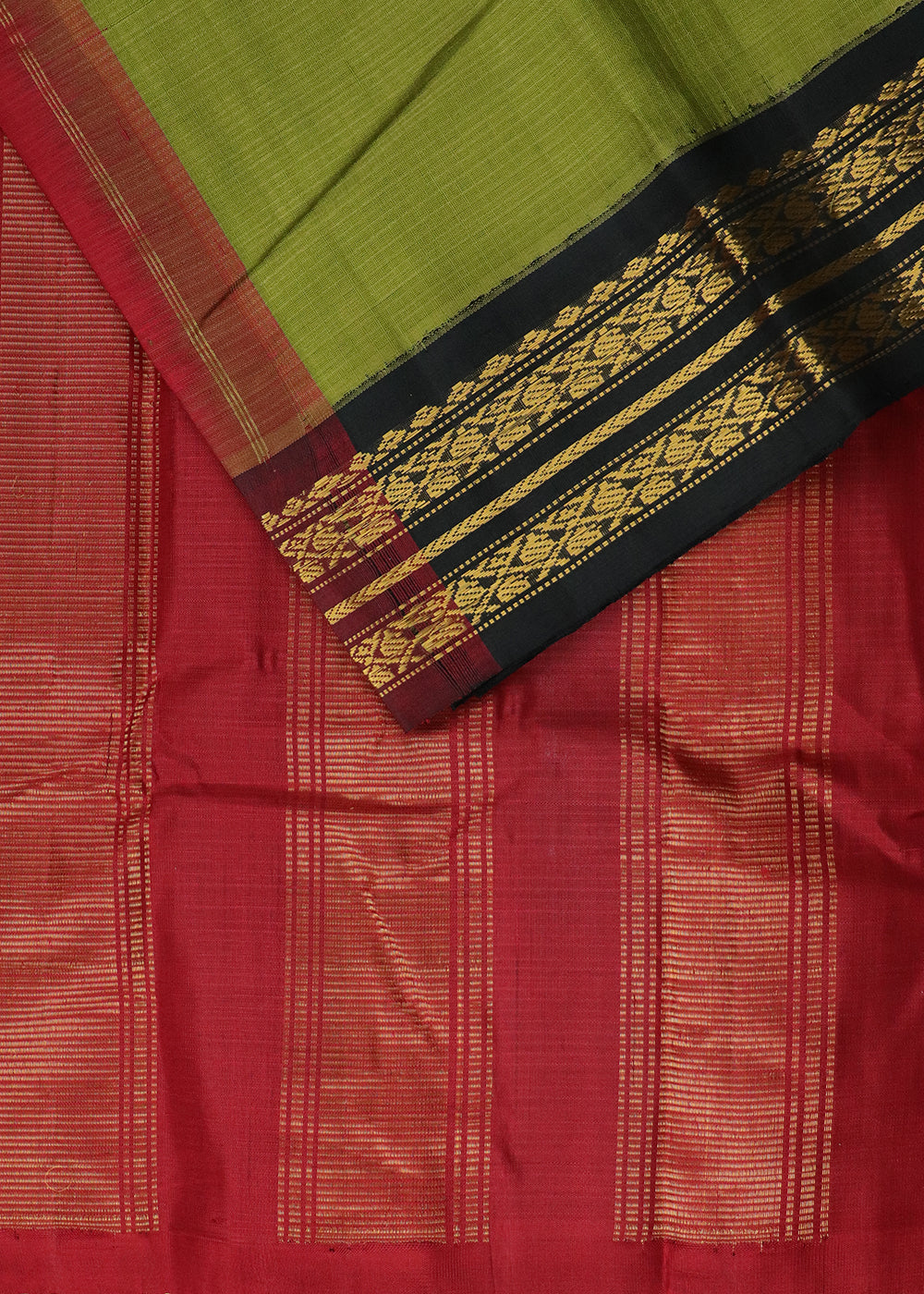 Olive green color Gadwal cotton saree