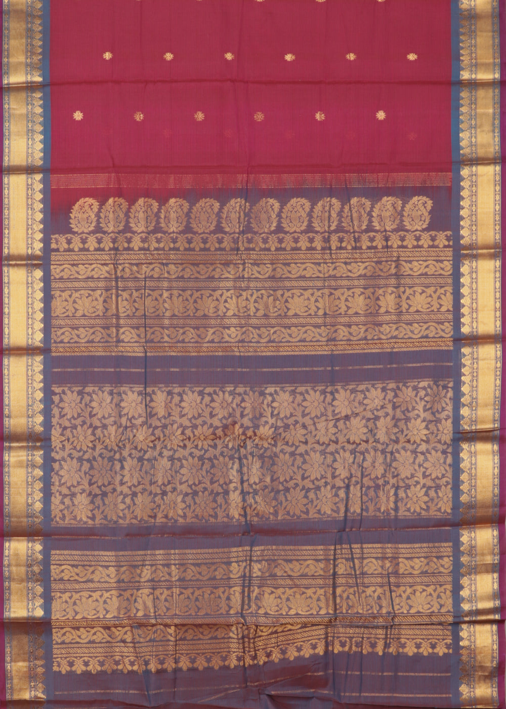 Carmine red color Handloom Gadwal sico saree