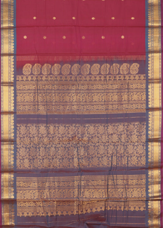 Carmine red color Handloom Gadwal sico saree