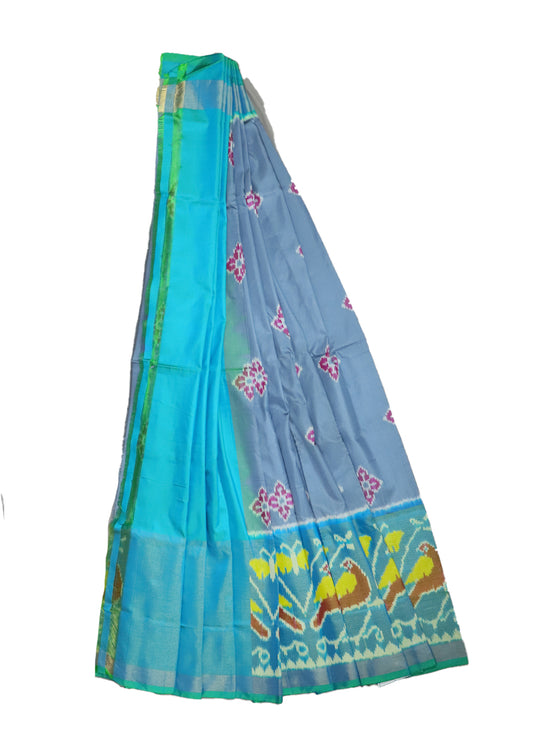 Airforce blue color handloom silk ikath pavada