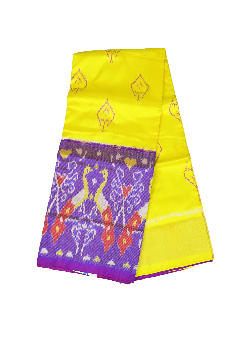 Yellow and grape violet color handloom silk ikath pavada