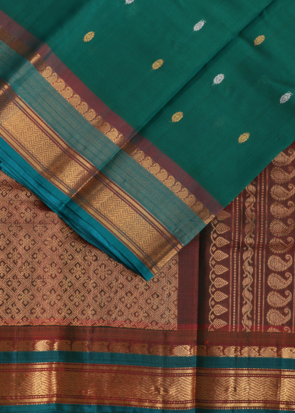 Pine green color Handloom Gadwal sico saree