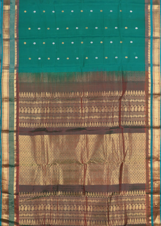 Pine green color Handloom Gadwal sico saree