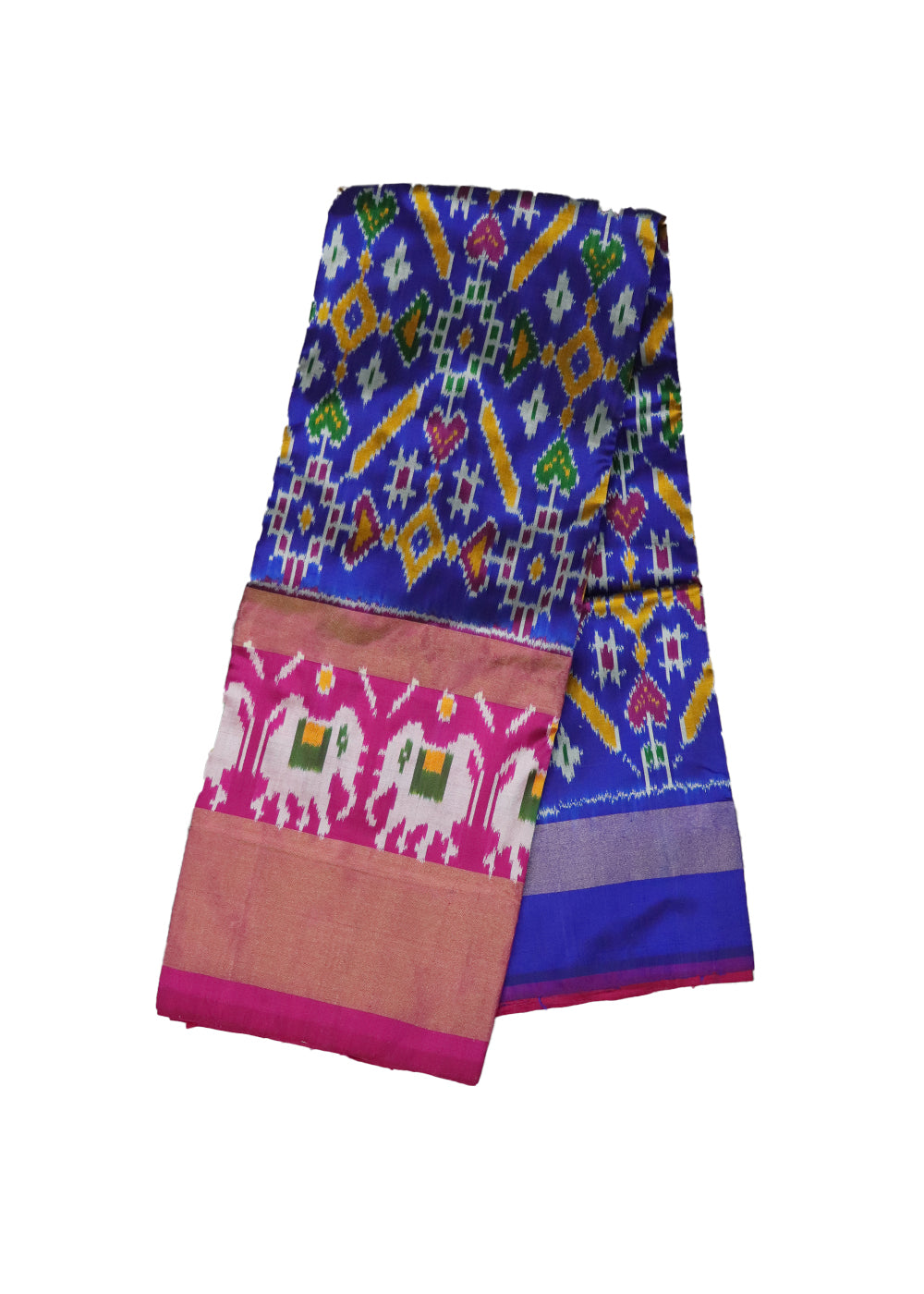 Blue and ruby pink color handloom silk ikath pavada