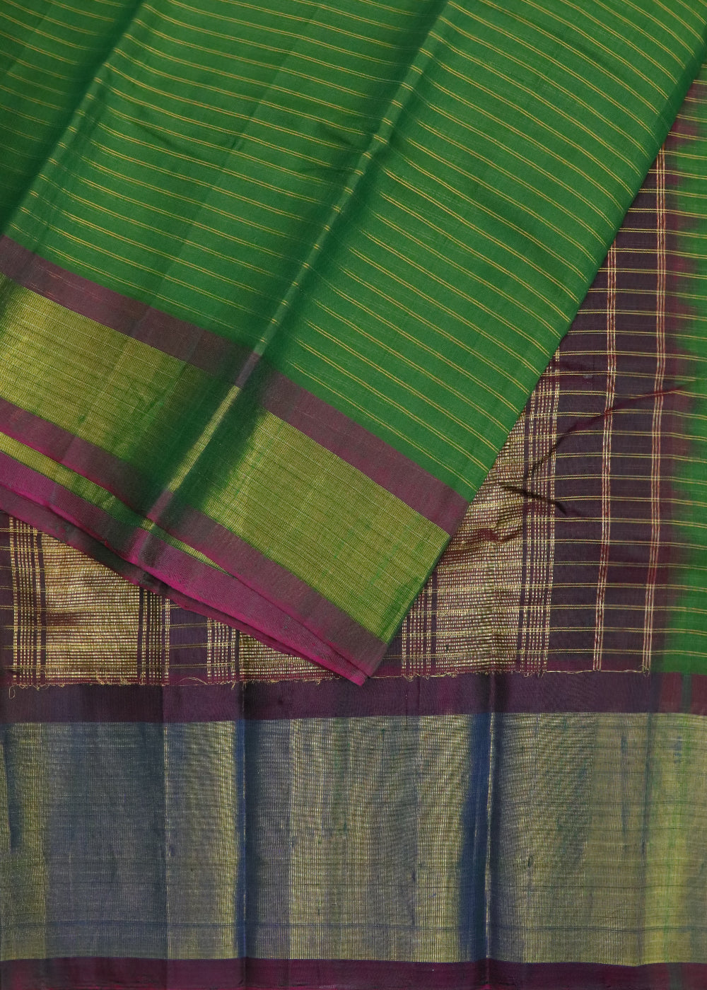 Forest green color Handloom Gadwal sico saree