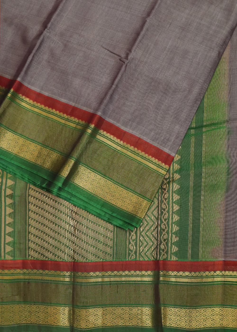 Ash gray color Handloom Gadwal sico saree