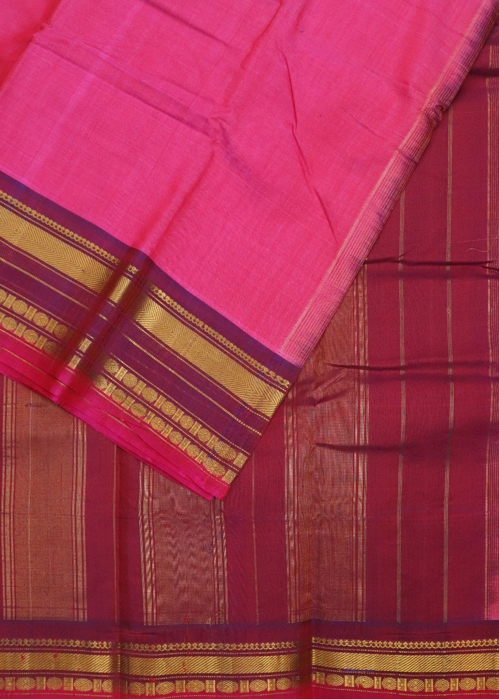 Hot pink color Handloom Gadwal sico saree