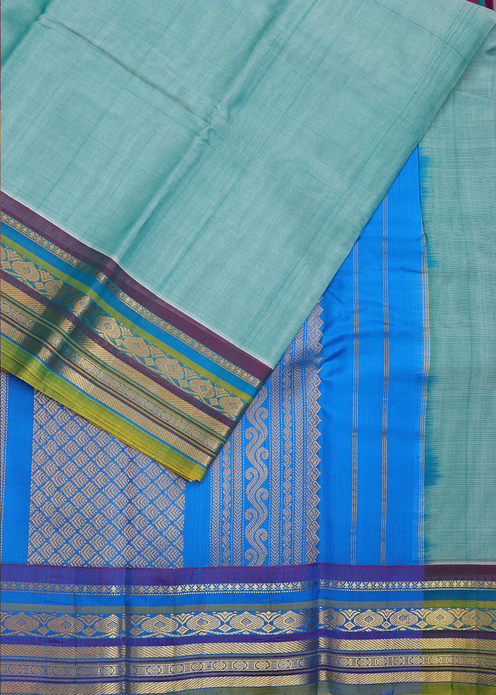 Turkish blue color Handloom Gadwal sico saree