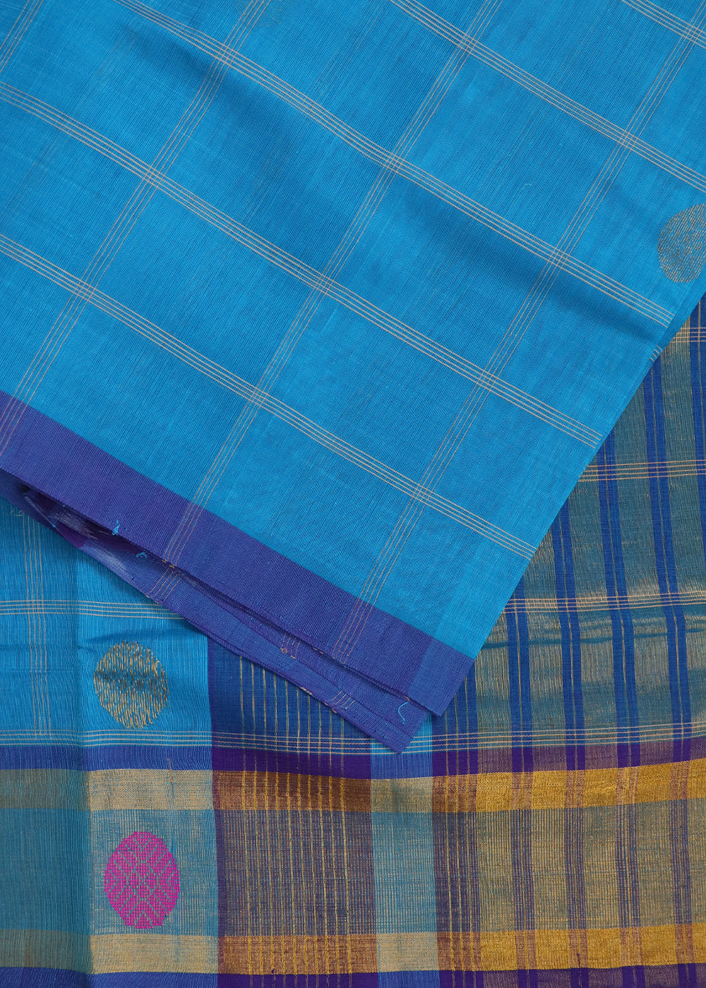 Azure blue color handloom venkatagiri cotton saree
