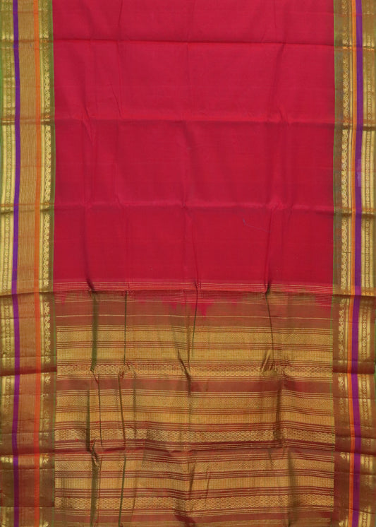 Chilli red color Handloom Gadwal sico saree