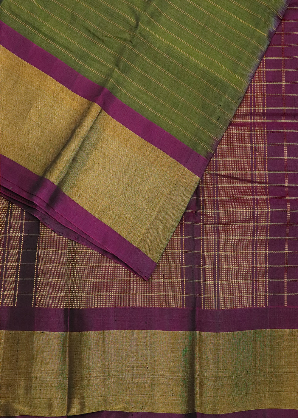 Army green color Handloom Gadwal sico saree