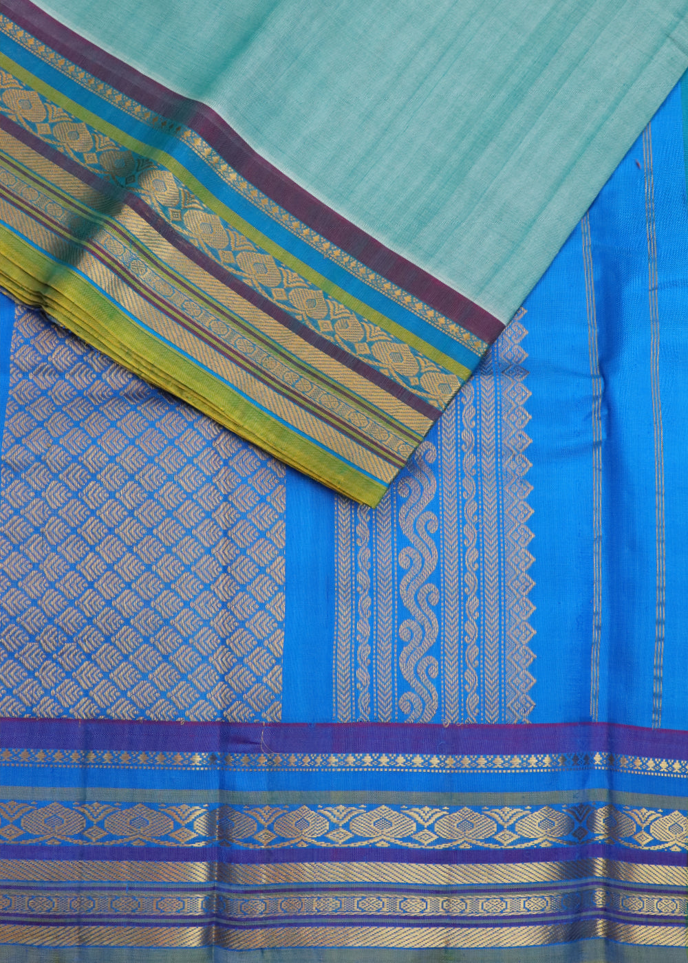 Turkish blue color Handloom Gadwal sico saree