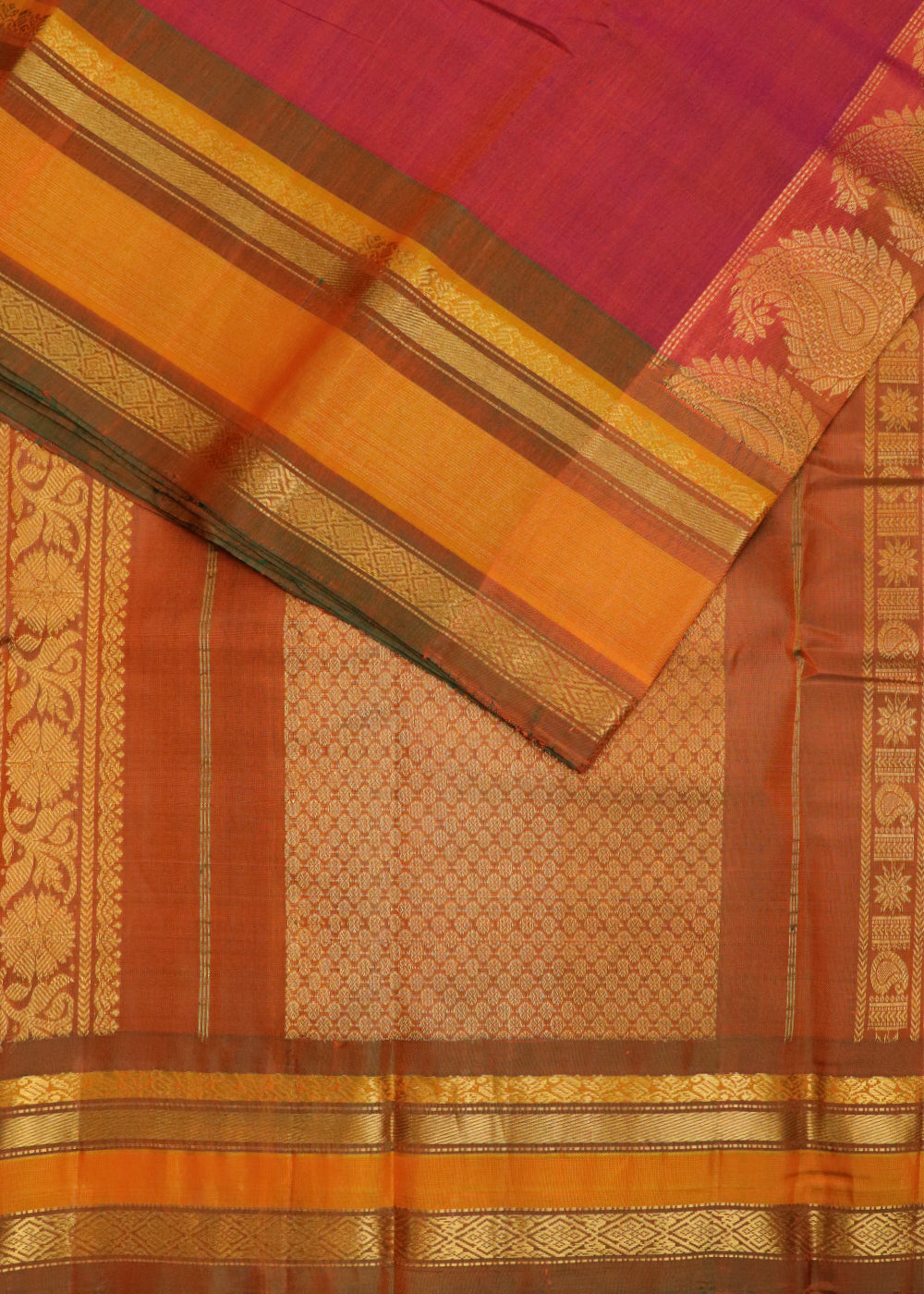 Persian red color Handloom Gadwal sico saree