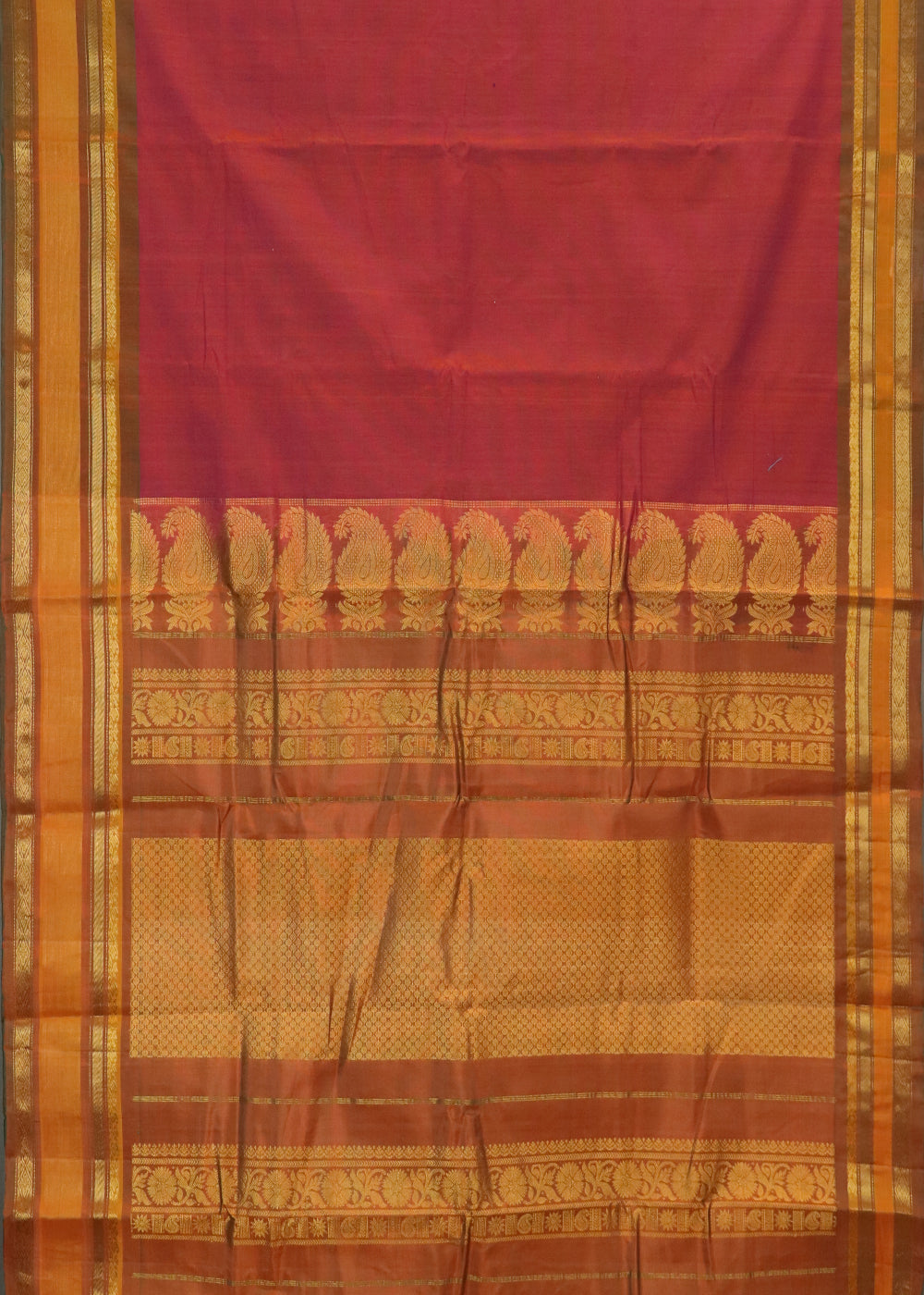 Persian red color Handloom Gadwal sico saree