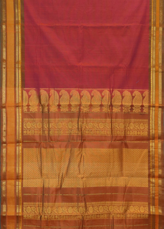 Persian red color Handloom Gadwal sico saree