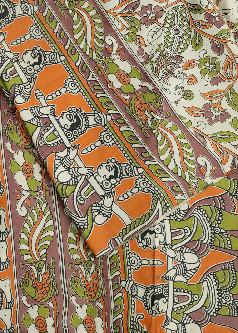 Beige Kalamkari printed cotton saree