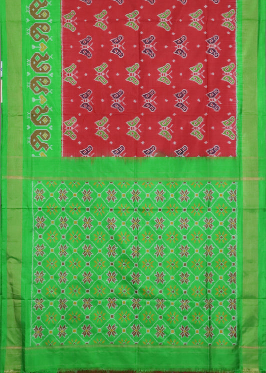 Carmine red color handloom rajkot silk saree