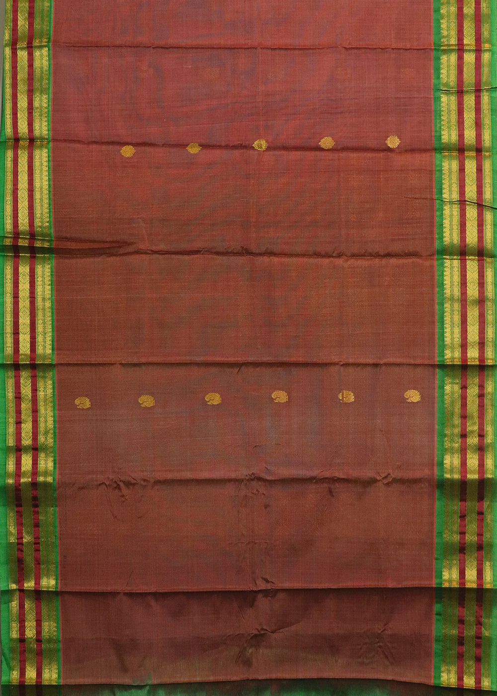 Barn red color Handloom Gadwal sico saree