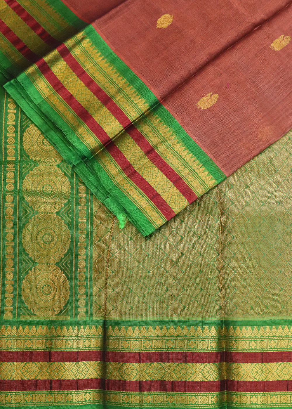 Barn red color Handloom Gadwal sico saree