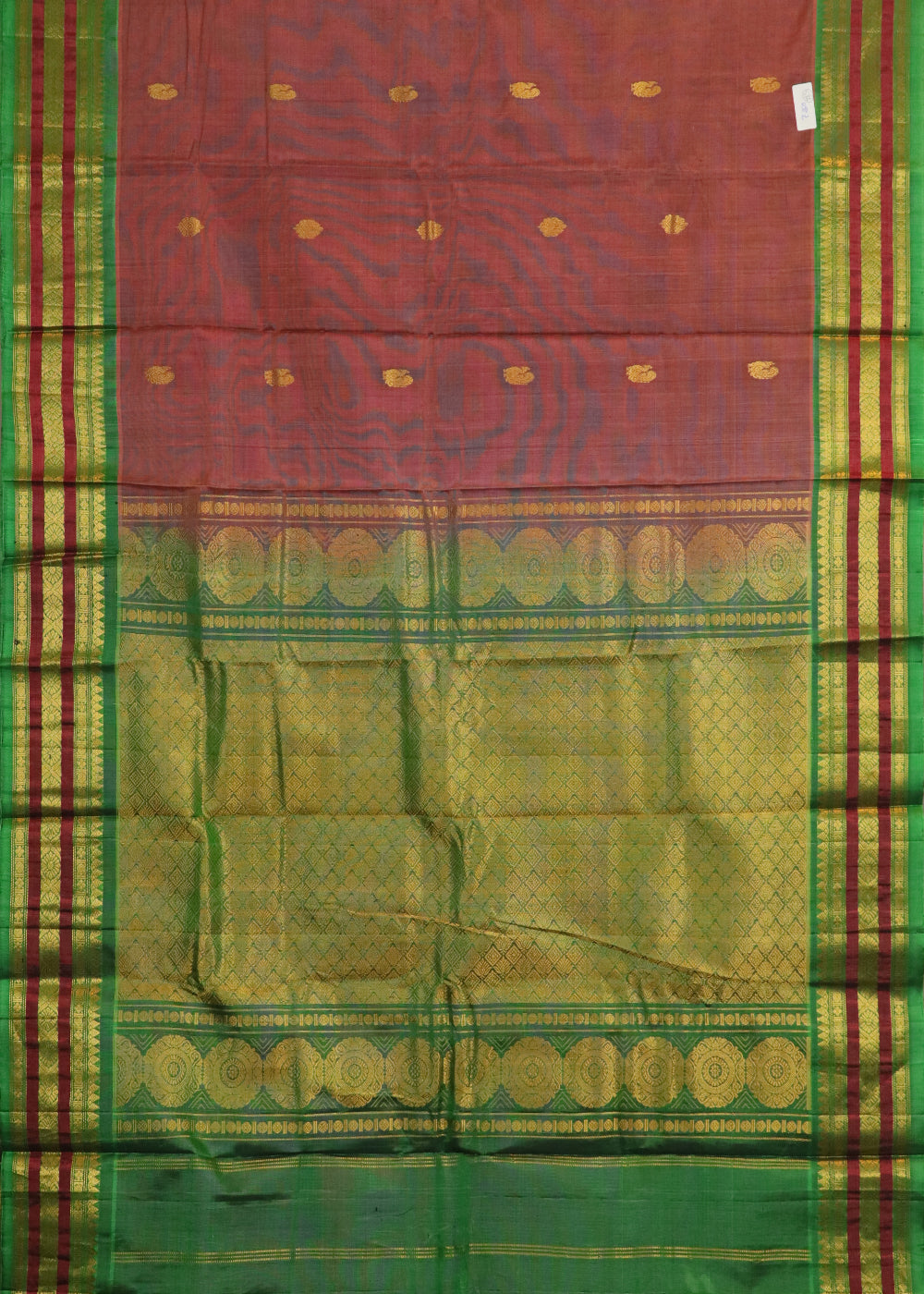 Barn red color Handloom Gadwal sico saree