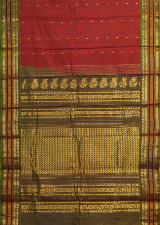 Burgundy red color Handloom Gadwal sico saree