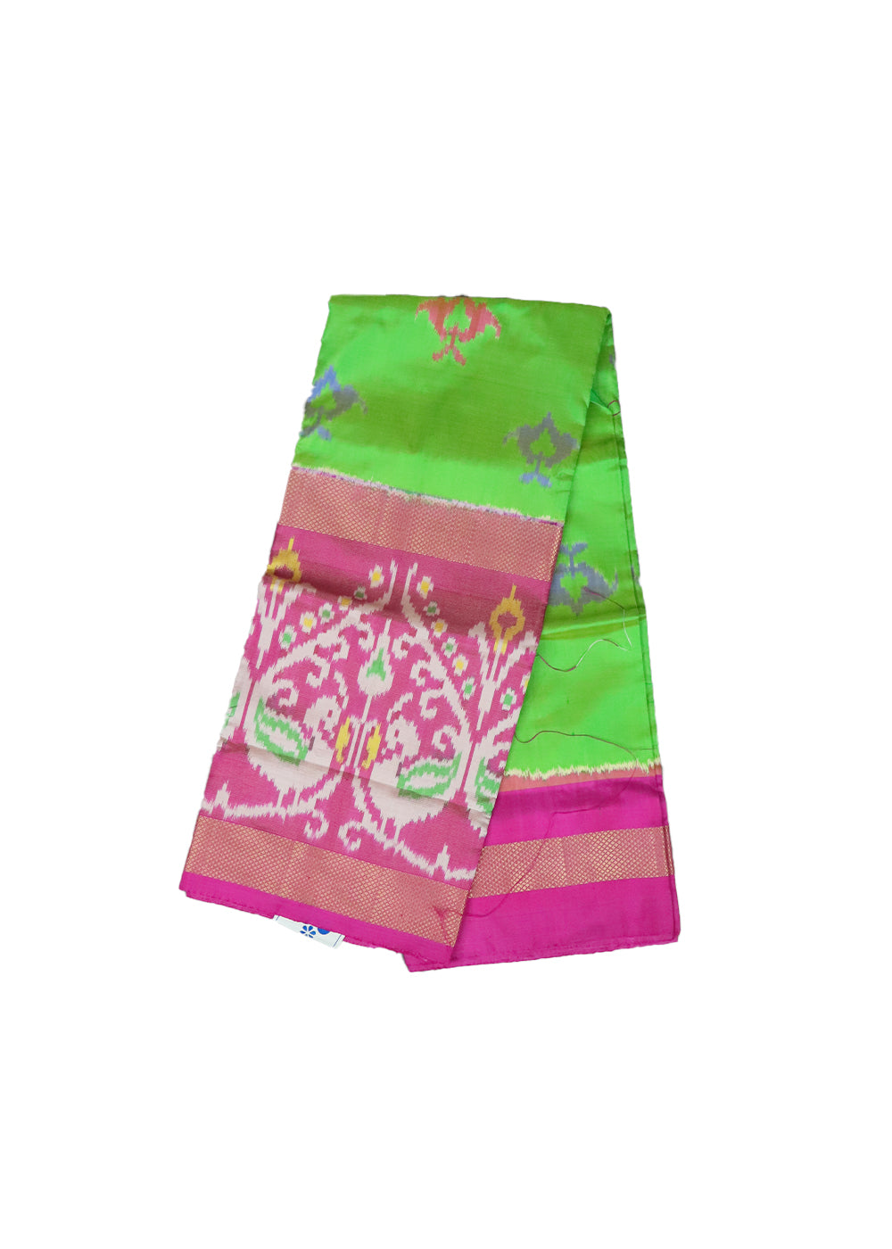 Green and ruby pink color handloom silk ikath pavada