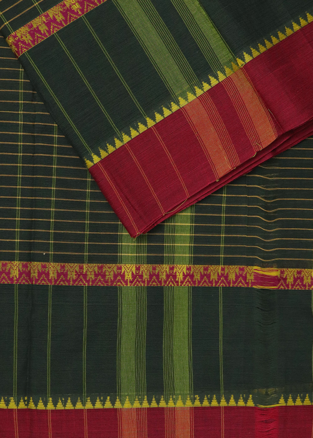 Dark green color narayanpet 9 yards cotton saree