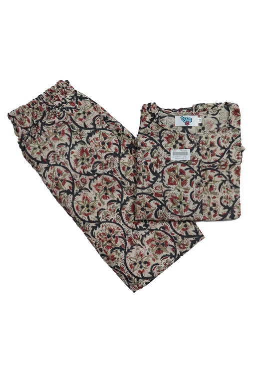 Beige-Multicolor Kalamkari night dress