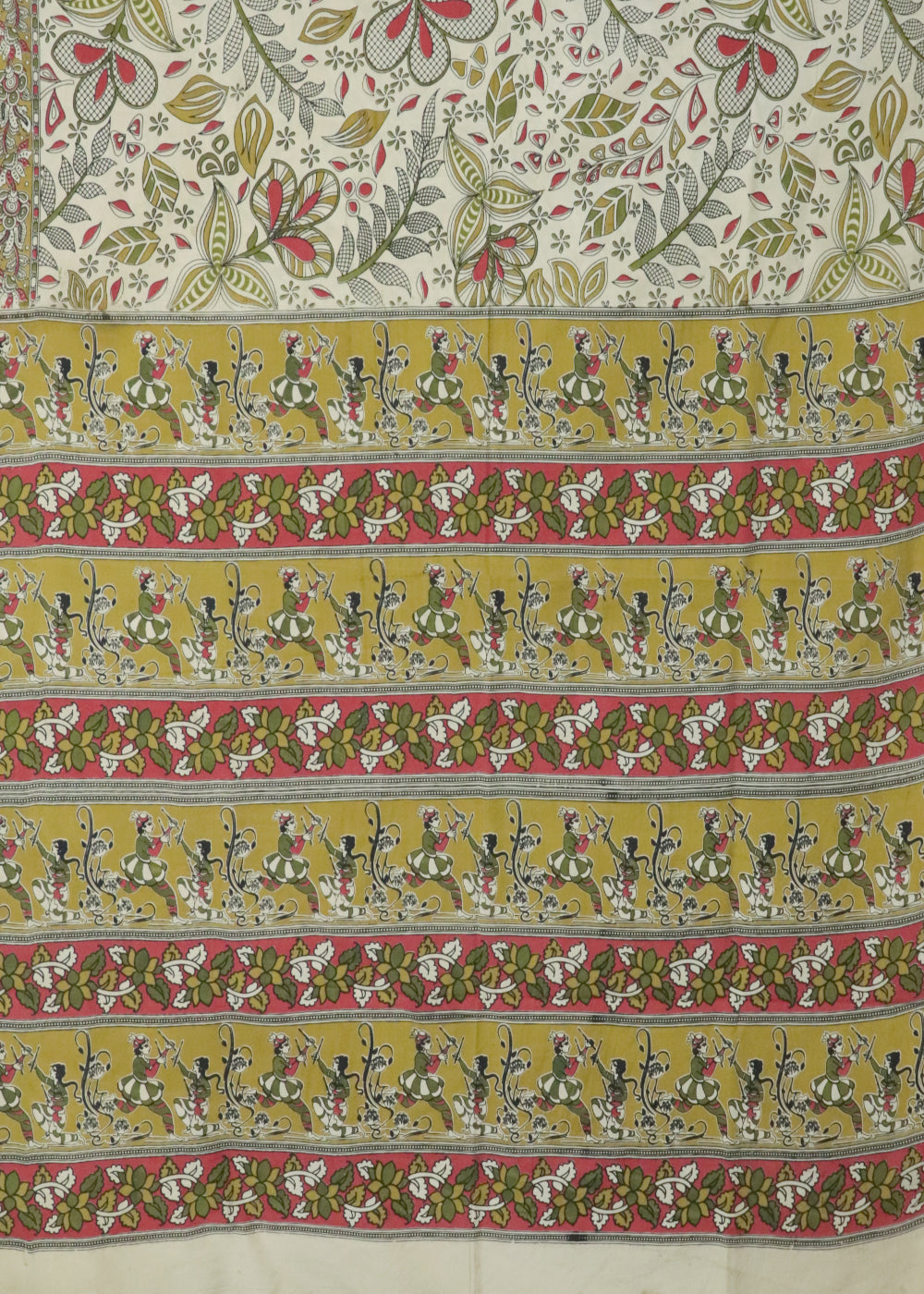 Beige Kalamkari printed cotton saree